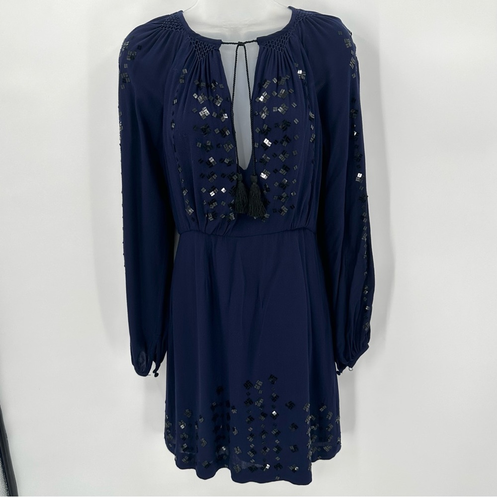 3/$15 FREE PEOPLE Desert Perfume Dress 4 Women Blue Black Sequin Tassels FLAWS
